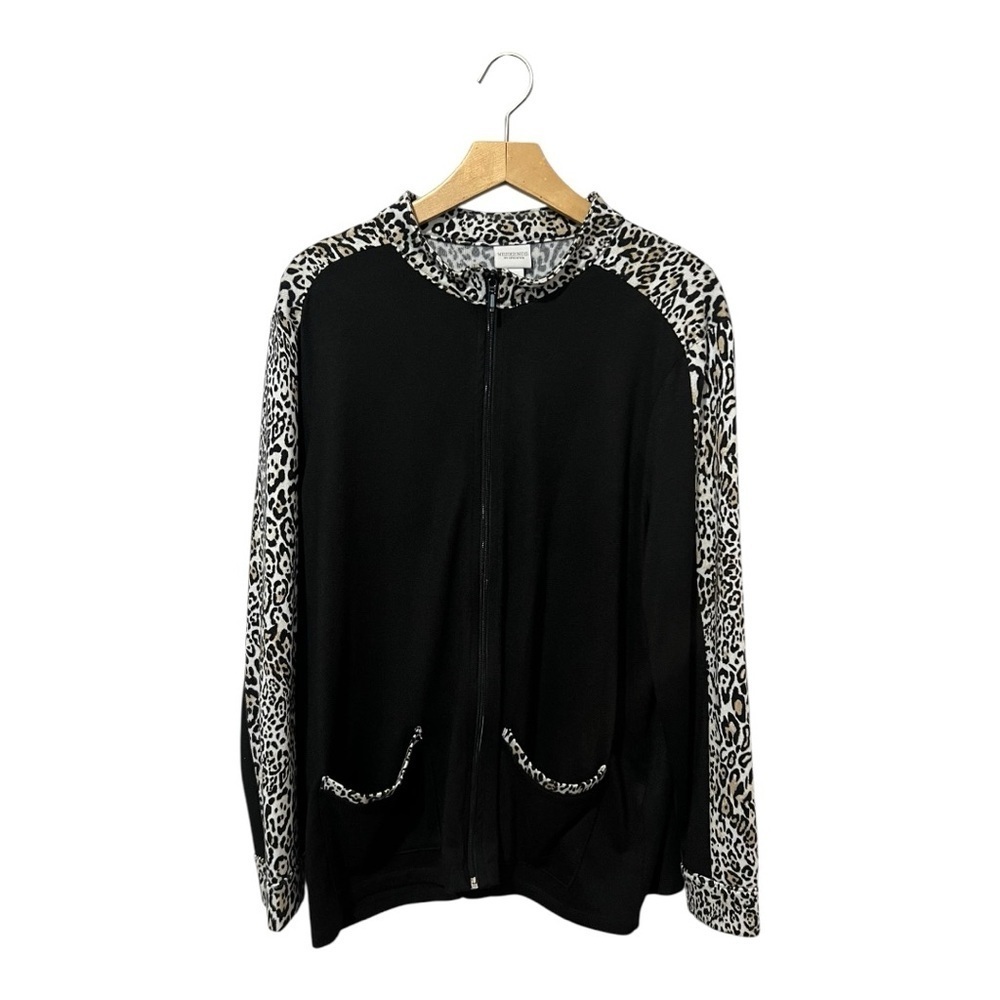 Weekends By Chico's Leopard Print Full Zip Sweater Cardigan Size 3 (XL)